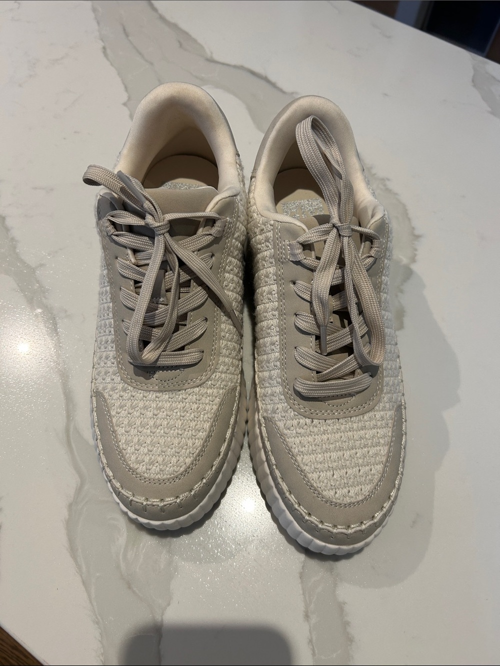 Dolce Vita Neutral Cream Woven Lace-Up Sneakers